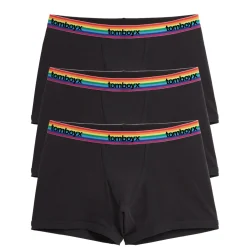 TomboyX 4.5" Trunks 3-Pack - Cotton Black Rainbow Logo Clearance