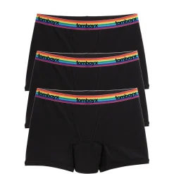 TomboyX First Line Period 4.5" Trunks 3-Pack - Black Rainbow Logo Fashion