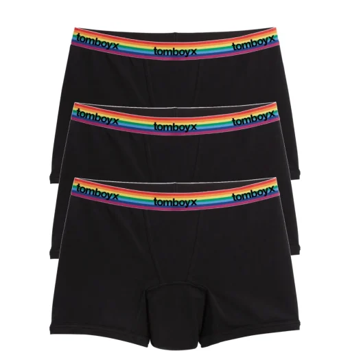TomboyX First Line Period 4.5" Trunks 3-Pack - Black Rainbow Logo Fashion