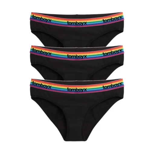 TomboyX First Line Period Bikini 3-Pack - Black Rainbow Logo Online