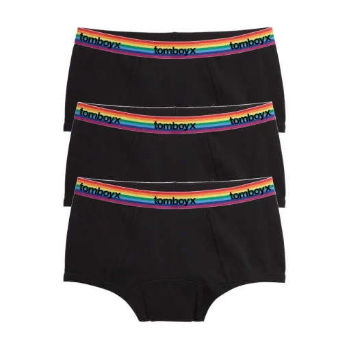 TomboyX First Line Period Boy Shorts 3-Pack - Black Rainbow Logo Sale