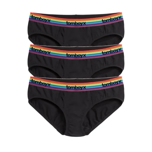 TomboyX Iconic Briefs 3-Pack - Cotton Black Rainbow Logo Sale