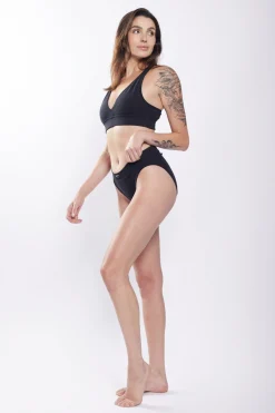 TomboyX Organic Cotton Rib High Waisted Bikini - Black Clearance