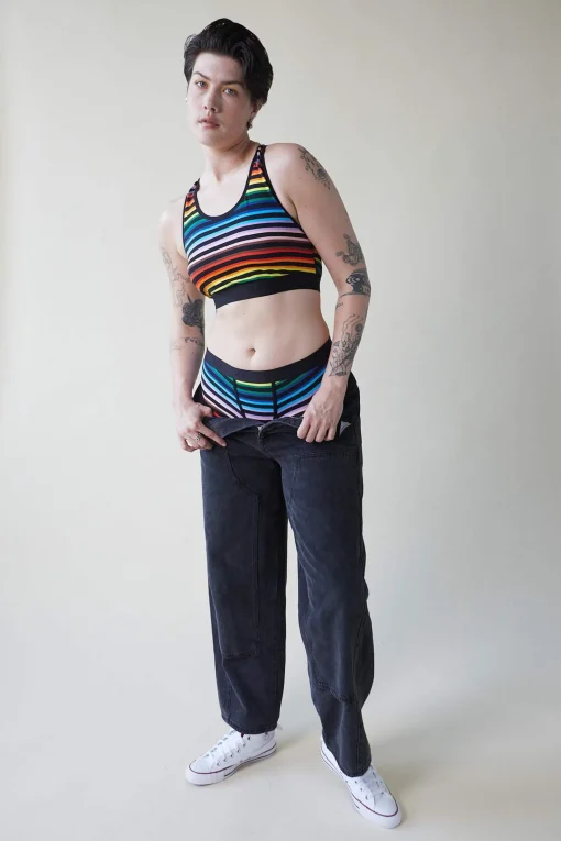 TomboyX Racerback Soft Bra - Progress Pride Stripes Best