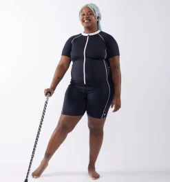 TomboyX Swim 6" Unisuit - Black Novelty New