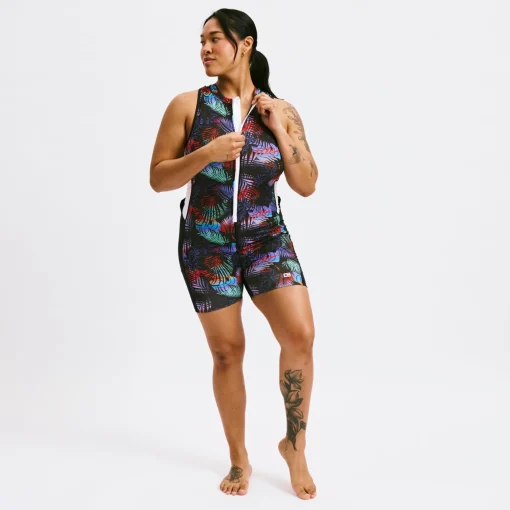 TomboyX Swim 4.5" Zip Up Unisuit - Palm Dreams New