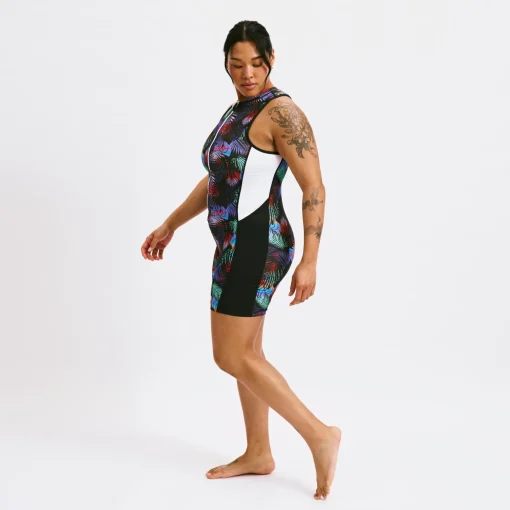TomboyX Swim 4.5" Zip Up Unisuit - Palm Dreams New