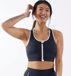 TomboyX Swim Racerback Zip Compression Top - Black Novelty Online