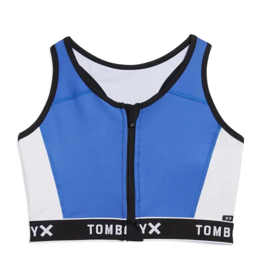 TomboyX Swim Racerback Zip Compression Top - Tide Colorblock New