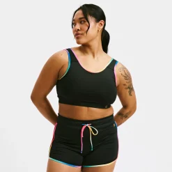 TomboyX Swim Sport Compression Top - Black Rainbow Ombre Best