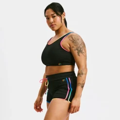 TomboyX Swim Sport Compression Top - Black Rainbow Ombre Best