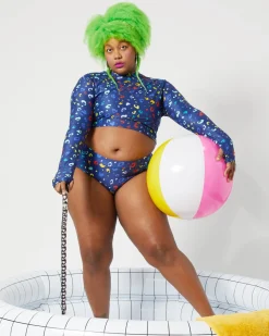 TomboyX Swim Sun Shield Crop Top - Poppin' Bubbles Best
